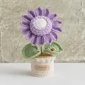 Handmade crochet sunflower potted plant in purple with cute ladybug detail decoration - Sunflower-Purple