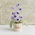 Handmade crochet potted lavender flower with purple beads and decorative leather tag - Purple Lily Of The Valley Shape