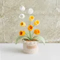 Handmade crochet sunflower potted plant with white yellow and orange knitted flowers - Lily of the Valley Gradient Yellow