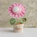 Handmade crochet pink flower potted plant with ladybug detail and leather label - Sunflower-Pink