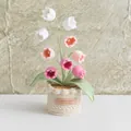 Handmade crochet lily of the valley potted plant with white pink flowers and pearls - Lily of the Valley Gradient Pink