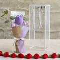 Handmade crochet bouquet with purple tulip and daisies in a gift box with a white ribbon - Light Purple