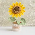 Handmade crochet sunflower potted plant with ladybug detail and a leather tag - Sunflower Light Yellow