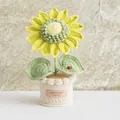 Handmade crochet sunflower potted plant with red ladybug decoration on high-quality yarn - Sunflower-Mustard Green