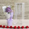 Handmade crochet purple rose and daisy bouquet set in a transparent gift box - Deep Purple Style (玫瑰-深紫小PET盒)