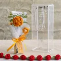 Handmade knitted orange rose and yellow daisy bouquet in transparent gift box with handle - Orange Style (玫瑰-橘色小PET盒)