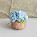 Handmade crochet blue rose potted plant with rustic burlap base for home desk decor - Blue Multi-flower Puff Flower