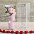 Handmade crochet pink rose bouquet with eucalyptus leaves in a transparent gift bag - Pure Pink Style (玫瑰-纯粉小PET盒)
