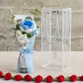 Handmade crochet flower bouquet in blue and white with a transparent gift carry box - Gradient Blue Style (玫瑰-渐变蓝小PET盒)