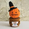Zucca di Halloween all'uncinetto fatta a mano con cappello da mago e biglietto d'auguri - Zucca di Halloween