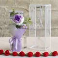 Handmade crochet carnation bouquet in purple and white shades with transparent gift box - Small Box / Gradient Purple Style (玫瑰-渐变紫小PET盒)