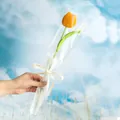 Handmade crochet orange tulip bouquet with Love Is Eternal ribbon in gift packaging - Tulip Orange