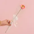 Pink handmade crochet poppy flower with LOVE IS ETERNAL ribbon in gift packaging - Pink Corn Poppy
