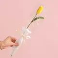 Handmade knitted yellow tulip flower in gift wrap with love is eternal ribbon - Tulip Yellow