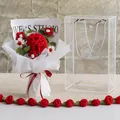 Bouquet de fleurs au crochet fait main avec œillets rouges et marguerites blanches - Red Carnation Medium Pack