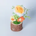 Handmade crochet tulip and rose potted plant with a natural wooden base for desk decor - Yellow Gradient Rose