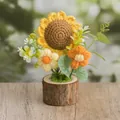 Handmade crochet sunflower potted plant with wooden base for desktop decoration - Yellow Sunflower Style