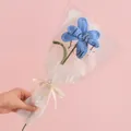 Handmade blue crochet knitted rose flower in decorative wrap with ribbon for gift - Blooming Tulip Dark Blue