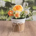 Handgefertigte gehäkelte Sonnenblume im Topf mit verschiedenen Blumen und Schleife - Gelber Farbverlauf Rose - Großer Topf
