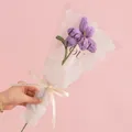 Handmade knitted purple lavender flower bouquet wrapped in Love You gift paper - Blooming Tulip Dark Purple