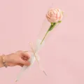 Handmade crochet pink rose flower bouquet in gift packaging with ribbon and leaves - Rose Nude