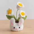 Handmade crochet lily of the valley potted plant with a cute white bunny base - 3-Head Lily of the Valley White - Rabbit Pot