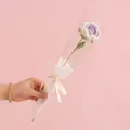 Handmade crochet rose flower in purple and white wrap with Love Eternal ribbon - Gradient Purple Rose