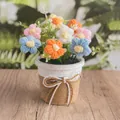 Handgefertigter bunter Häkelblumenstrauß im Mini-Topf für gemütliche Heimdekoration - Gelbe Puffblume - Großer Topf