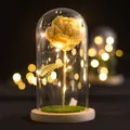Handmade crochet yellow rose night light in glass dome with wood base and LED - Rose Yellow