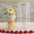Handmade crochet yellow rose bouquet in a transparent gift box with champagne wrap - Gradient Yellow Style (玫瑰-渐变黄小PET盒)
