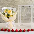 Handmade crochet flower bouquet in yellow with a transparent gift box packaging - Gradient Yellow Medium Style (渐变黄玫瑰-中PET盒)