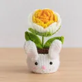 Handmade crochet orange rose flower in a cute white bunny pot desk decoration - Rose Gradient Yellow - Cat Pot