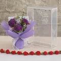 Handmade purple crochet rose bouquet in transparent gift bag with white ribbon - Deep Purple Bouquet Large Style (新款玫瑰深紫3朵-大PET盒)