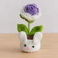 Handmade crochet purple rose in a cute white bunny planter pot for desk decoration - Rose Gradient Purple - Rabbit Pot