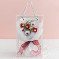 Handmade crochet flower bouquet gift box with red and white roses in an acrylic tote bag - Puff Flower Red Series (With Gift Box)
