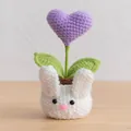 Hand-crocheted rabbit flower pot featuring a purple heart-shaped blossom and white base - Heart Purple - Rabbit Pot