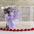 Handmade purple and white knitted flower bouquet in a transparent premium gift box - Purple Carnation Medium Style (紫色系康乃馨2朵-中PET盒)