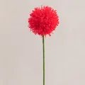 Handmade red pom-pom flower with green stem crafted from high-quality wool yarn - Red Pom-pom