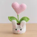 Handmade crochet pink heart potted plant with cute white rabbit base desk ornament - Heart Pink - Rabbit Pot