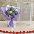 Handmade purple crochet rose bouquet in elegant gift bag with sheer ribbon bow - Light Purple Bouquet Large Style (新款玫瑰浅紫色5朵-大PET盒)