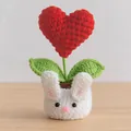 Handmade crochet bunny pot with red heart flower, creative knitted gift for room decor - Heart Red - Rabbit Pot