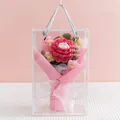 Elegant handmade pink crochet rose bouquet in a clear acrylic gift box with rope handle - Ranunculus Dark Pink (With Gift Box)