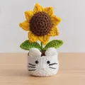 Handmade crochet sunflower in a cute white rabbit pot for desktop decoration - Sunflower - Cat Pot