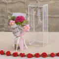Bouquet de fleurs au crochet avec rose rouge dans une boîte cadeau transparente - Nouveau Rose Rouge - Unité (Petite Boîte PET)