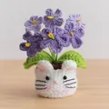 Handmade knitted lily of the valley purple flower in a white cat-shaped pot - 6-Head Forget-me-not Gradient Purple - Cat Pot