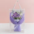 Handmade crochet flower bouquet in transparent acrylic gift box with purple roses - Blooming Tulip Light Purple (With Gift Box)