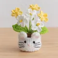 Handmade crochet lily of the valley in white hamster pot with yellow knit flowers - 6-Head Forget-me-not Gradient Yellow - Cat Pot