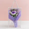 Handmade purple and white crochet rose flower bouquet in transparent gift bag box - Open Rose Gradient Purple (With Gift Box)