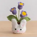 Handmade crochet bunny planter with purple lily of the valley flowers for desk decor - 3-Head Lily of the Valley Purple - Rabbit Pot