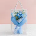 Handmade crochet flower bouquet in blue color inside a transparent acrylic gift box - Blooming Tulip Dark Blue (With Gift Box)
